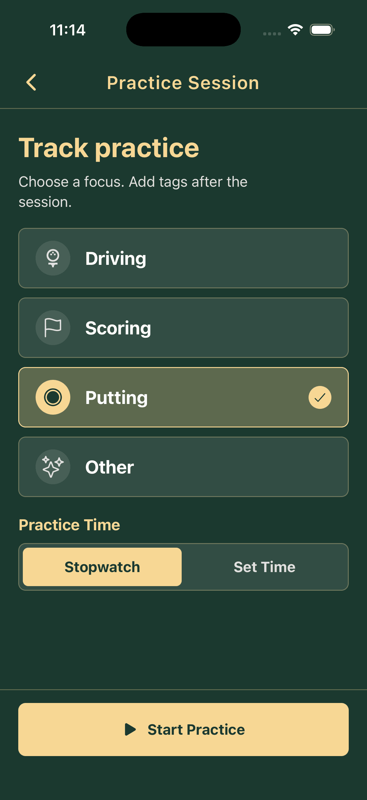 Quick Practice setup in Yogey Golf